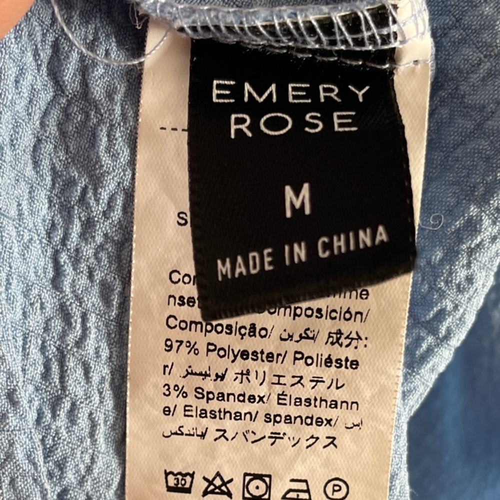 EMORY ROSE BLUE SLEEVELESS KNOT FRONT POCKET PATCHED OVERALL ROMPER SZ MED - Picture 10 of 10